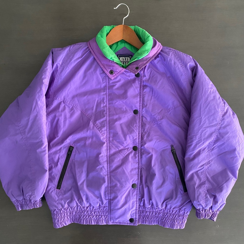 Vintage Y2K Mixed Blues Purple Green Puffer ski Jacket Retro 80s 90s Bomber
